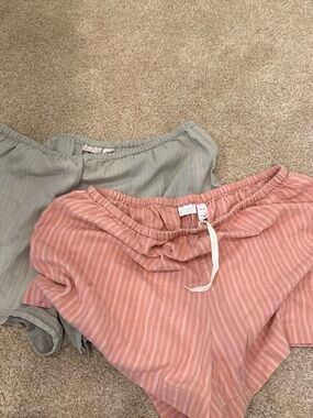Vintage Victoria Secret Striped Pink and Sage Linen Lounge Shorts Duo